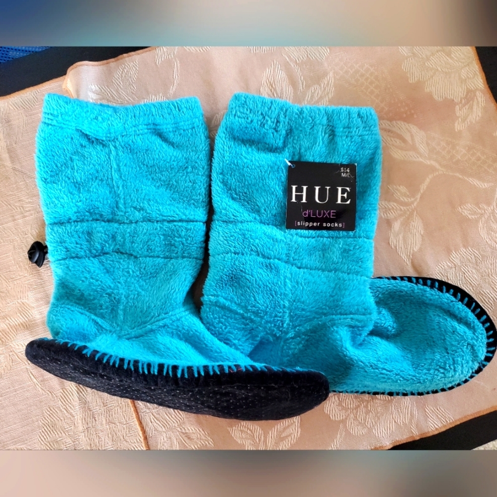 HUE D'Luxe - Long Muk Luk Slipper Sock, Teal, Size M/L